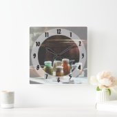 缶詰の野菜カラフル瓶 スクエア壁時計 (ホーム)