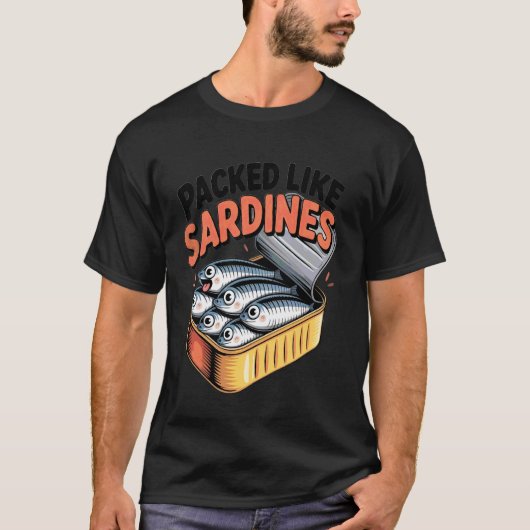 缶詰めのように詰まった面白い魚のイシンの食べる人 Tシャツ (正面)