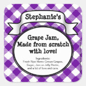 缶詰パーソナライズされたグレープゼリー/ジャム瓶ラベル スクエアシール (正面)