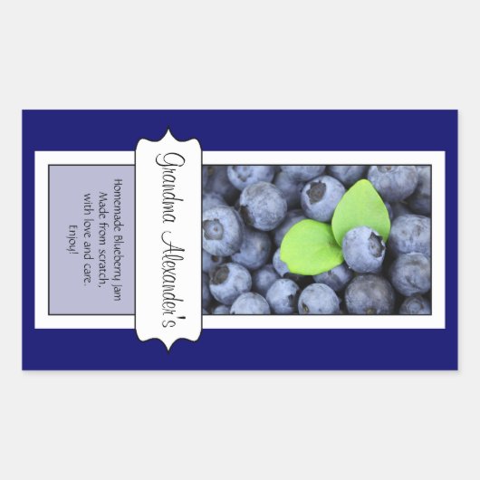 缶詰パーソナライズされた瓶ラベル、カスタムブルーベリー 長方形シール (正面)