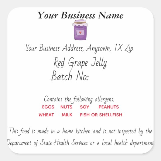 缶詰フードテキサス州コテージ法ラベルの更新 スクエアシール (正面)