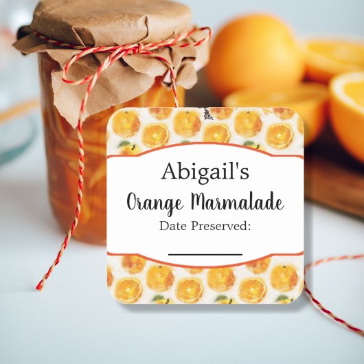 缶詰ラベル オレンジの果物 スクエアシール