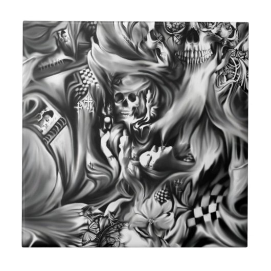 罪および煙の溶けるスカル タイル (正面)