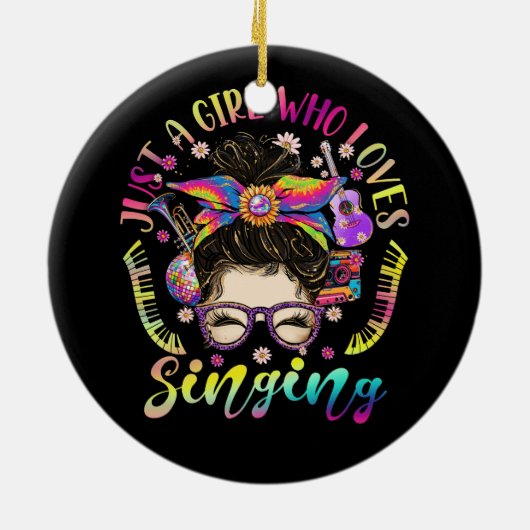 罪のために乱雑なヘアパンを歌うのが大好きな女の子 セラミックオーナメント (裏面)