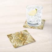 罪の金ゴールド – バロックフローラ枕 スクエアペーパーコースター (インサイチュ)