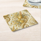 罪の金ゴールド – バロックフローラ枕 スクエアペーパーコースター (アングル)