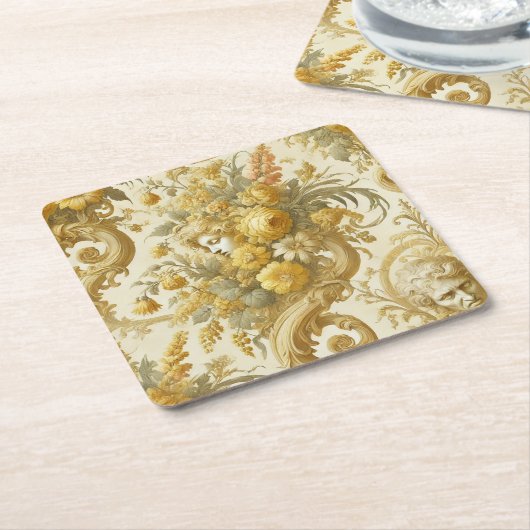 罪の金ゴールド – バロックフローラ枕 スクエアペーパーコースター