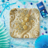 罪の金ゴールド – バロックフローラ枕 ペーパープレート (パーティー)