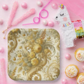 罪の金ゴールド – バロックフローラ枕 ペーパープレート (パーティー)