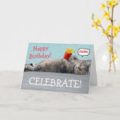 罪深い猫おもしろい誕生日 カード (黄色い花)