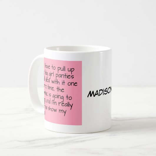 置かれた大きい女の子のパンティーの単語の名前をカスタムするを飾って下さい コーヒーマグカップ (正面左)