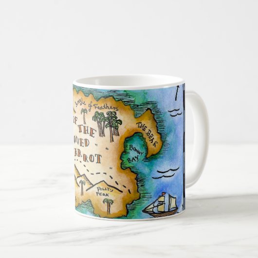 置き去りにされたオウムの海賊宝物地図のマグ コーヒーマグカップ (正面右)