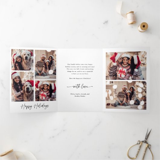署モダン名 |白黒の写真数々の 三つ折りクリスマスカード (内部)