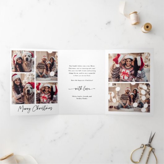 署モダン名 |白黒の写真数々の 三つ折りクリスマスカード (内部)