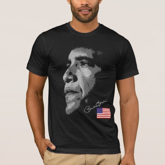 署名が付いている米国の旗バラック・オバマ Tシャツ (正面)