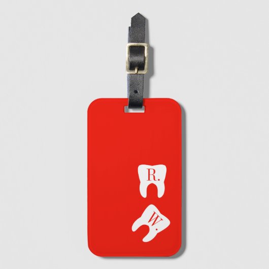 署名された歯の歯科の記号のカスタムで明るい赤 ラゲッジタグ (正面縦)