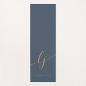署名の名前シンプル書道ネイビーブルー金ゴールド ヨガマット (正面)
