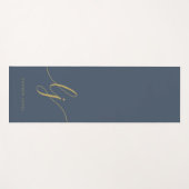 署名の名前シンプル書道ネイビーブルー金ゴールド ヨガマット (正面(横))