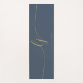 署名の名前シンプル書道ネイビーブルー金ゴールド ヨガマット (正面)