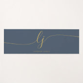 署名の名前シンプル書道ネイビーブルー金ゴールド ヨガマット (正面(横))