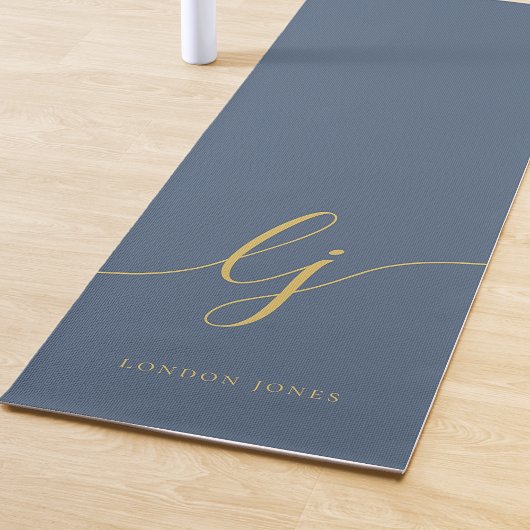 署名の名前シンプル書道ネイビーブルー金ゴールド ヨガマット