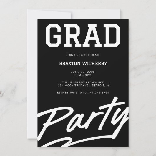 署名はっきりした卒業 | 写真男らしの卒業 招待状 (裏面)