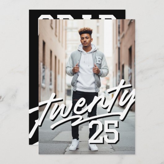 署名はっきりした卒業 | 写真男らしの卒業 招待状 (正面/裏面)