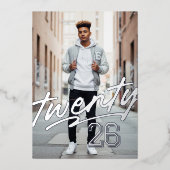 署名はっきりした卒業 | 写真男らしの卒業 箔招待状 (正面)