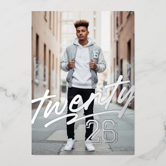 署名はっきりした卒業 | 写真男らしの卒業 箔招待状 (正面)