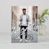 署名はっきりした卒業 | 写真男らしの卒業 箔招待状 (立ち正面)