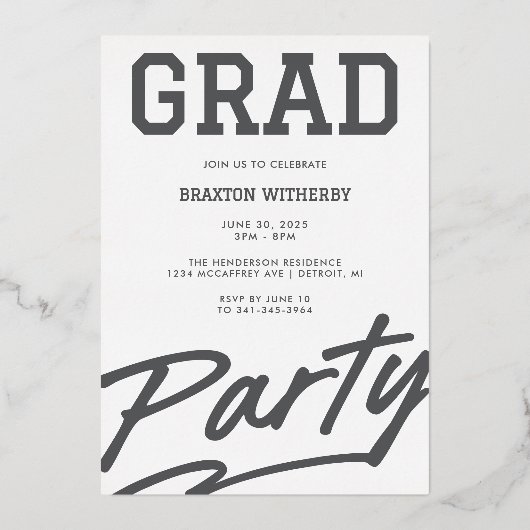 署名はっきりした卒業 | 写真男らしの卒業 箔招待状 (裏面)