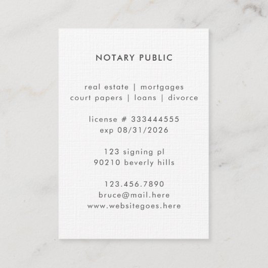 署名エレガントスクリプト公証人弁護士の写真 名刺 (裏面)