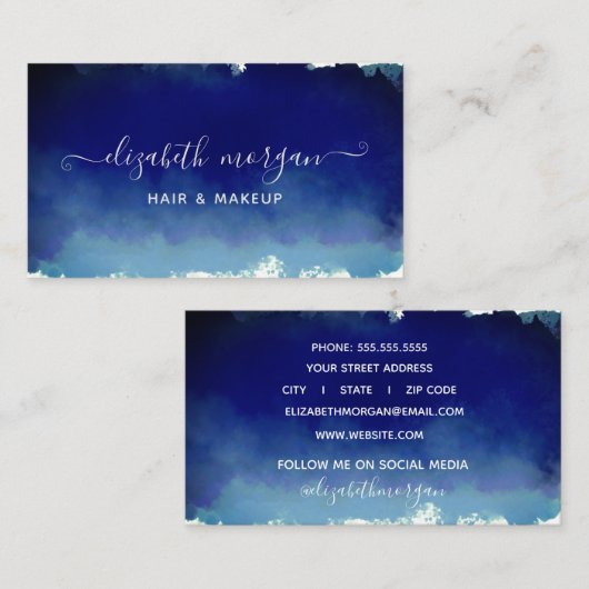 署名スエレガントクリプト水色モダン青 名刺 (正面/裏面)