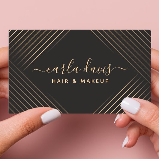 署名スクリプトのジオメトリック線の黒と金ゴールド 名刺