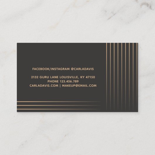 署名スクリプトのジオメトリック線の黒と金ゴールド 名刺 (裏面)