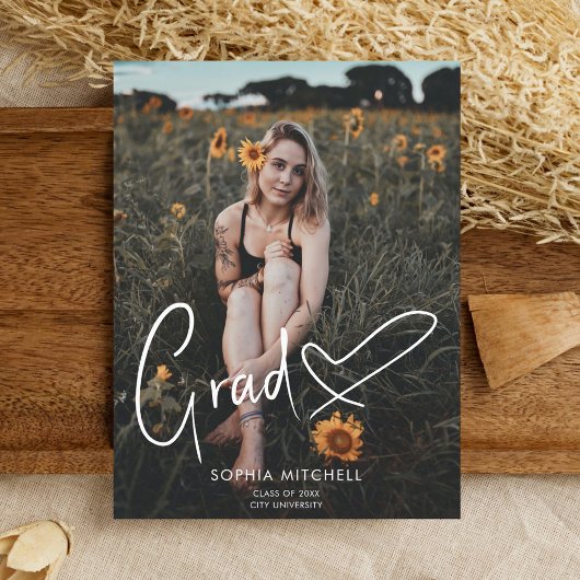 署名スクリプトハート写真卒業パーティー 案内ポストカード