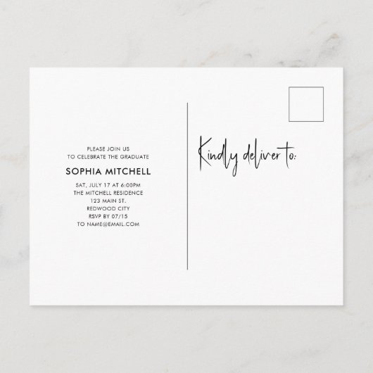 署名スクリプトハート写真卒業パーティー 案内ポストカード (裏面)