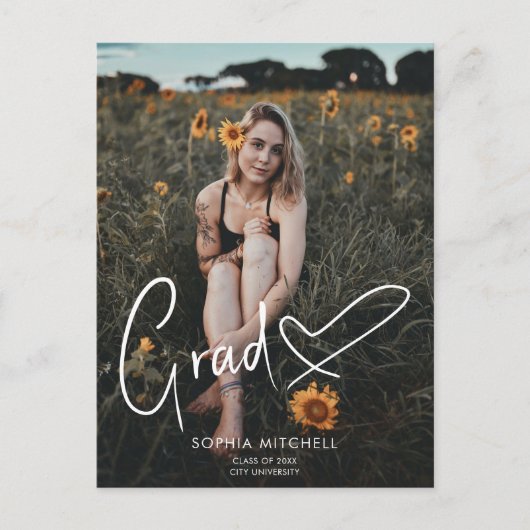 署名スクリプトハート写真卒業パーティー 案内ポストカード (正面)