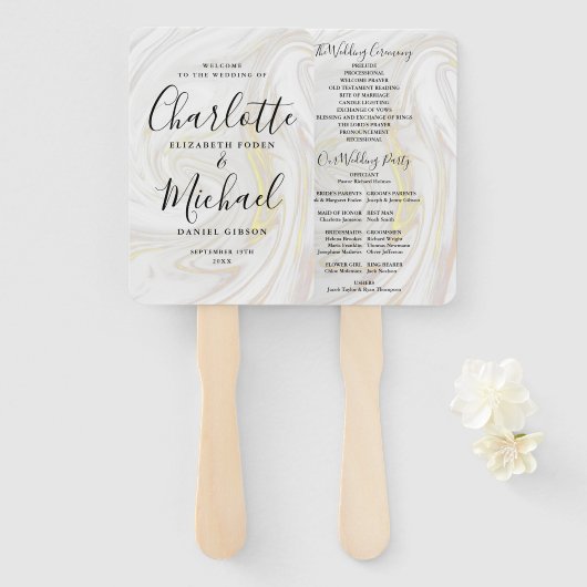 署名スクリプト大理石結婚式 プログラム ハンドファン (正面&裏面)