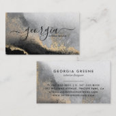 署名スクリプト水彩黒金ゴールドグレー大理石 名刺 (正面/裏面)