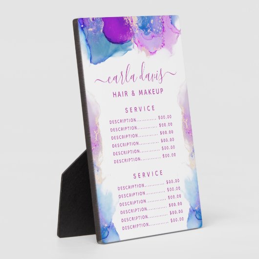 署名スクリプト紫ブルーインク価格メニュー フォトプラーク (側面)