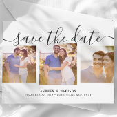 署名スクリプト3枚の写真グレー日付を保存 案内ポストカード