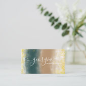 署名スクリプト | 抽象芸術水彩ティール(緑がかった色)ベージュ 名刺 (スタンド正面)