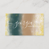 署名スクリプト | 抽象芸術水彩ティール(緑がかった色)ベージュ 名刺 (正面)