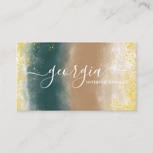 署名スクリプト | 抽象芸術水彩ティール（緑がかった色）ベージュ 名刺 (正面)