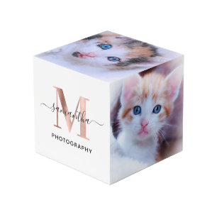 署名バラ金ゴールドMモノグラム写真家ロゴ フォトキューブ