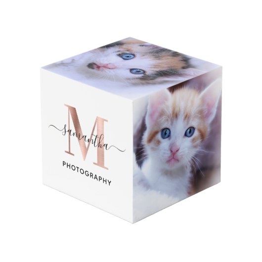 署名バラ金ゴールドMモノグラム写真家ロゴ フォトキューブ (正面アングル)