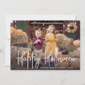 署名モダンスクリプトハッピーハローウィン写真 シーズンカード (正面)