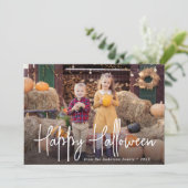 署名モダンスクリプトハッピーハローウィン写真 シーズンカード (スタンド正面)