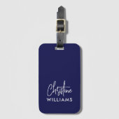 署名モノグラム手書きスクリプトブルー ラゲッジタグ (正面縦)